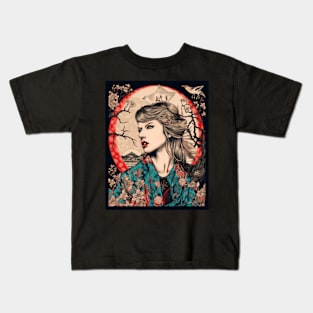 Fan Art Taylor Vintage Cherry Blossom Woodblock Japanese Graphical Geiko Kids T-Shirt